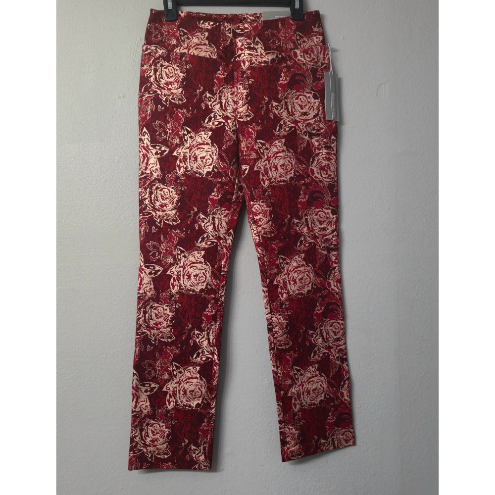 Soft Surroundings Perfect Ponte Straight Leg Serrano Pants Red Floral Rose S 6/8